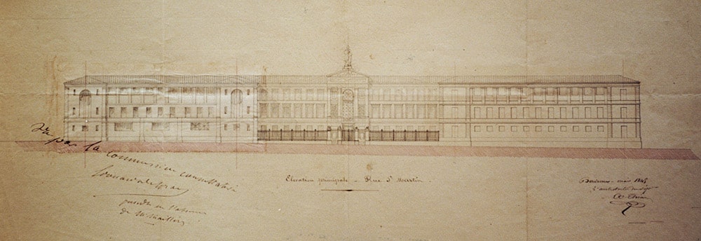 dessin du projet d'élévation de l'institution des sourdes-muettes