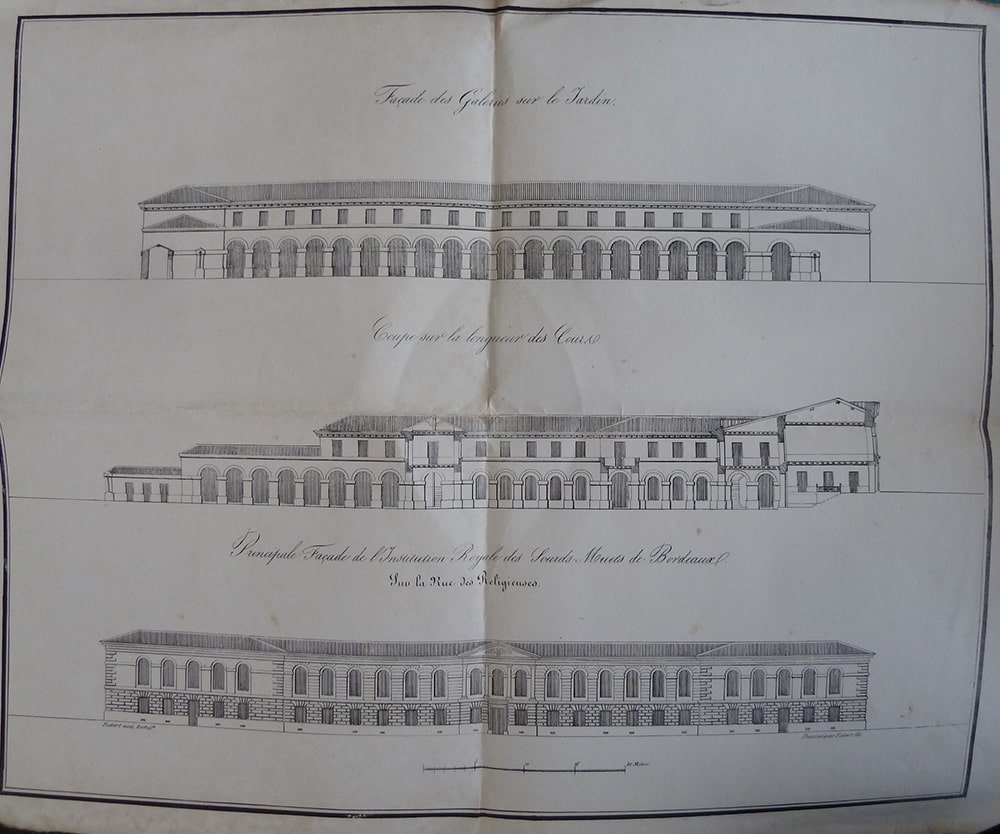 Création école - croquis de trois plans projet de façade de l'école 